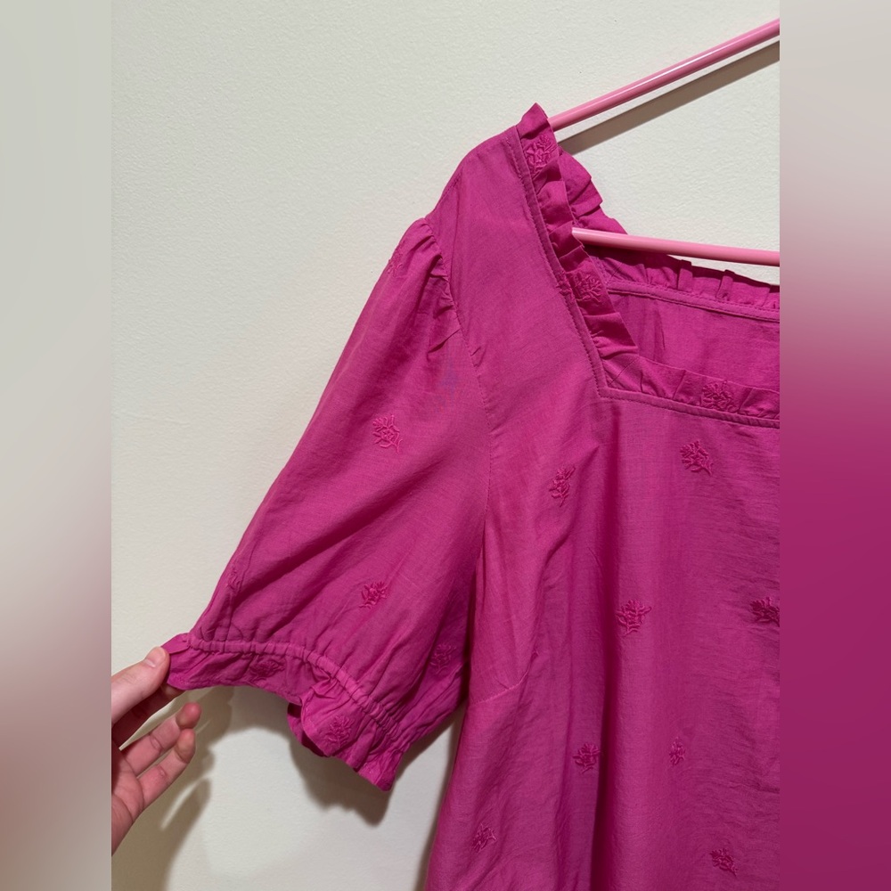 NWT Talbots Bright Pink Floral Embroidered Square Neck Top, Women's XL - Picture 8 of 12